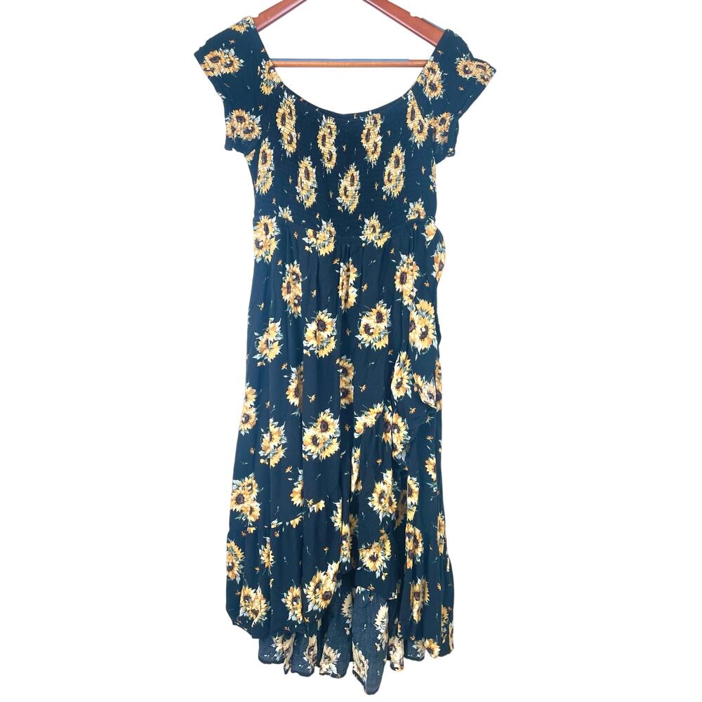 Vintage‎ Y2K Dress Sz M Fairy Cottage Smocked Midi Flowy Feminine Coquette Boho